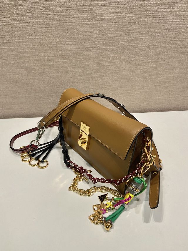 Prada original soft calfskin sound small shoulder bag 1BD379 brown