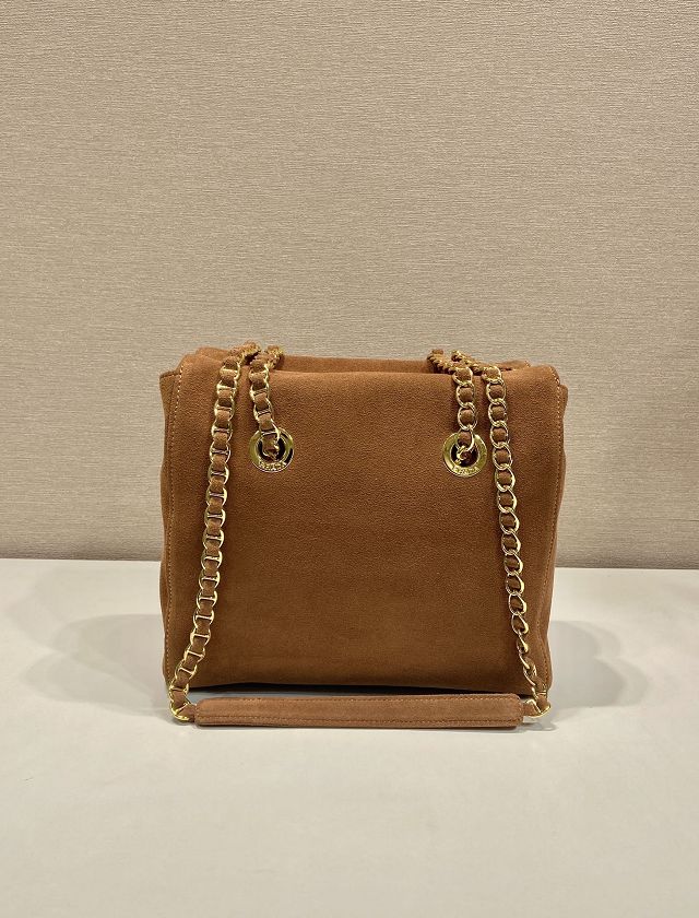 Prada original suede calfskin medium shoulder bag 1BD660 brown