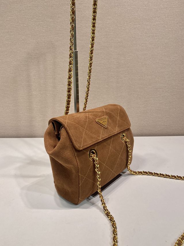 Prada original suede calfskin small shoulder bag 1BD600 brown