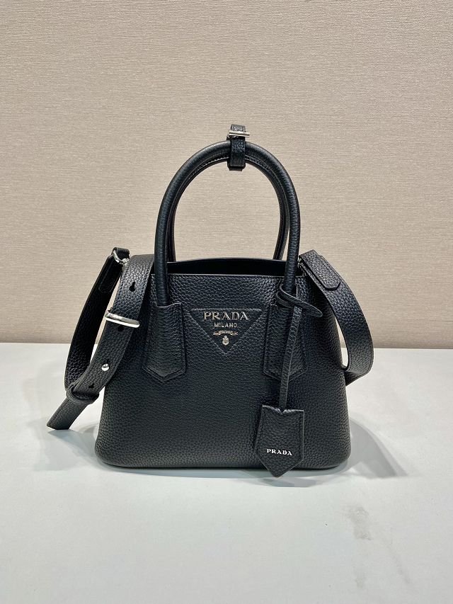 Prada original grained calfskin double small bag 1BG443 black