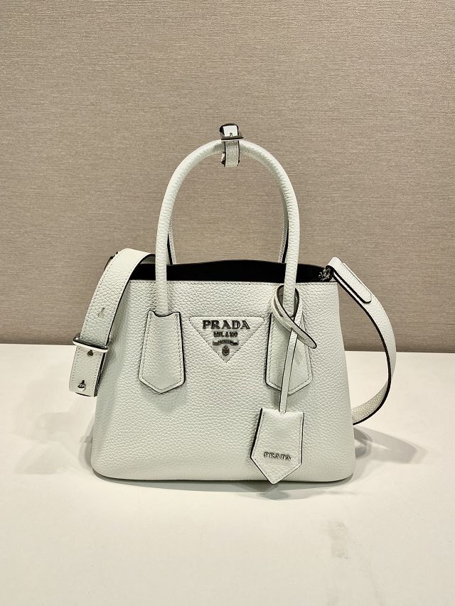 Prada original grained calfskin double small bag 1BG443 white