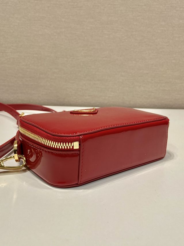 Prada original patent calfskin mini top handle bag 1BH206 red