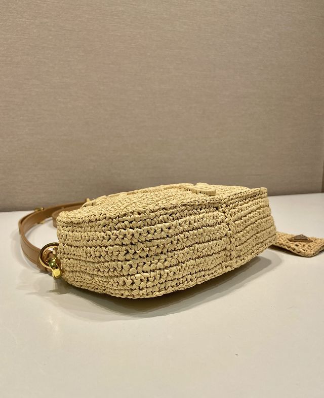 Prada original raffia crochet brique bag 1BH196 beige