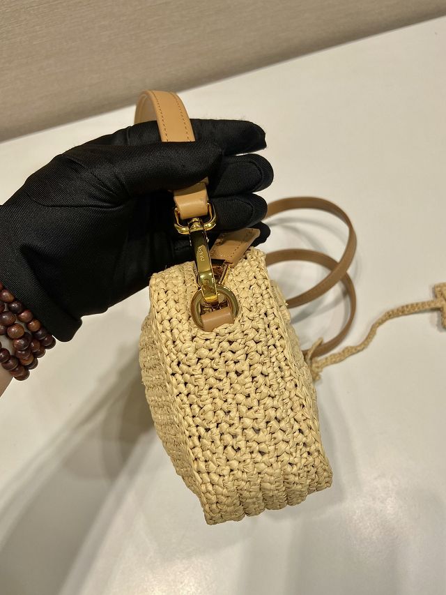 Prada original raffia crochet brique bag 1BH196 beige