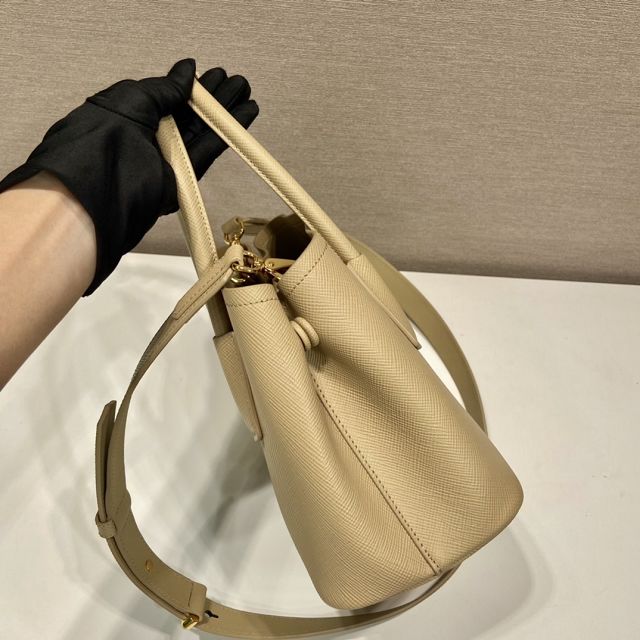 Prada original saffiano calfskin double small bag 1BG443 beige