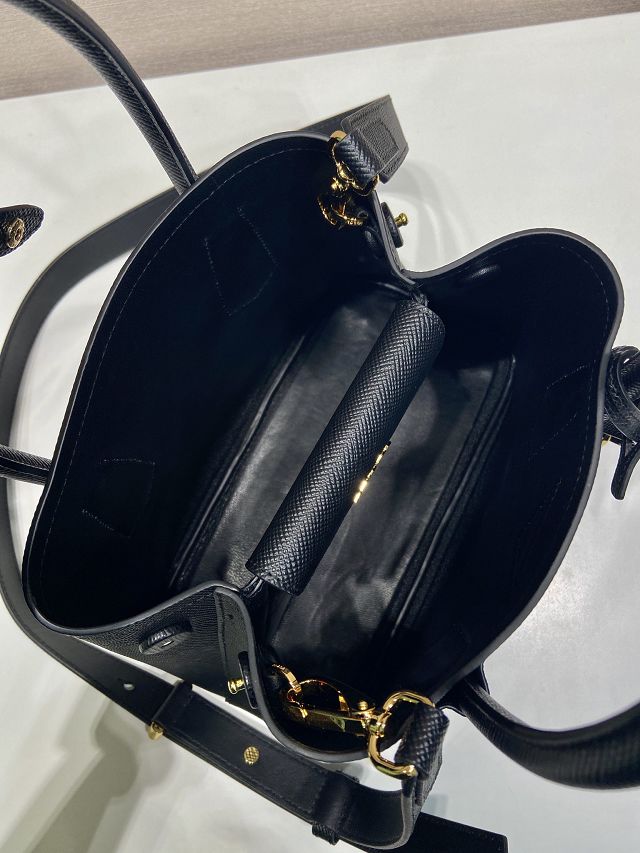 Prada original saffiano calfskin double small bag 1BG443 black