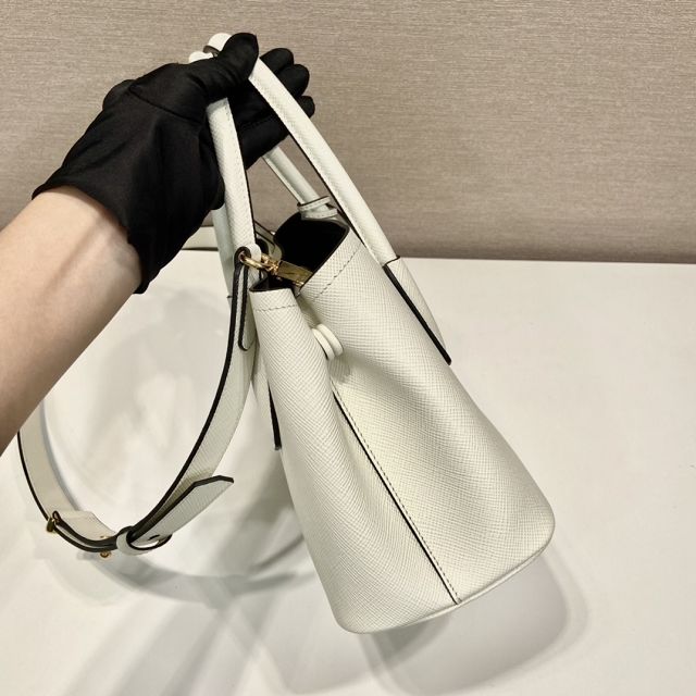 Prada original saffiano calfskin double small bag 1BG443 white