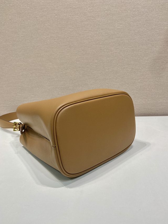 Prada original soft calfskin small bucket bag 1BE080 brown