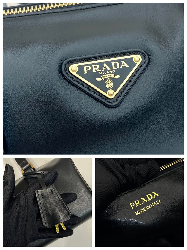 Prada original soft calfskin top handle bag 1BB127 black