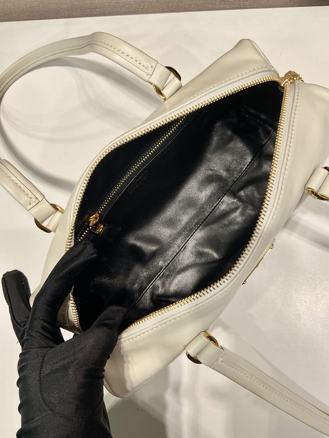 Prada original soft calfskin top handle bag 1BB127 white