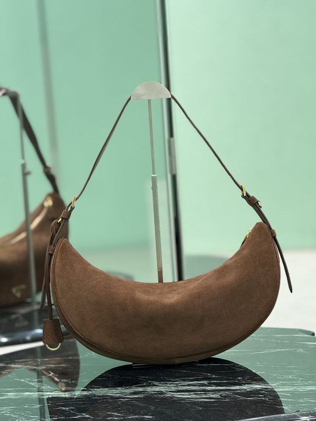 Prada original suede calfskin medium shoulder bag 1BC255 brown