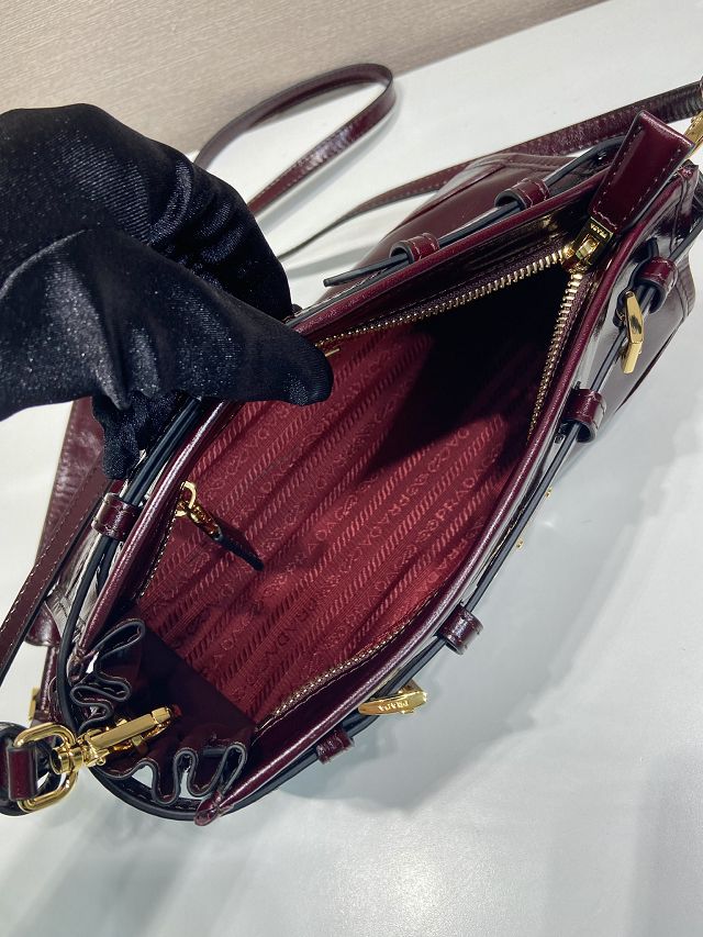 Prada original calfskin bonnie small shoulder bag 1BH215 burgundy