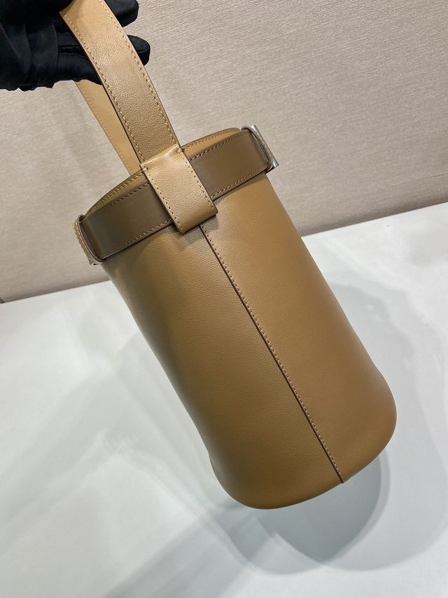 Prada original  calfskin bucket bag with belt 1BE085 caramel