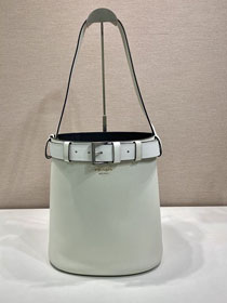 Prada original  calfskin bucket bag with belt 1BE085 white