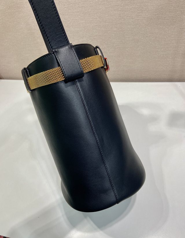 Prada original calfskin bucket bag with jeweled belt 1BE085 black