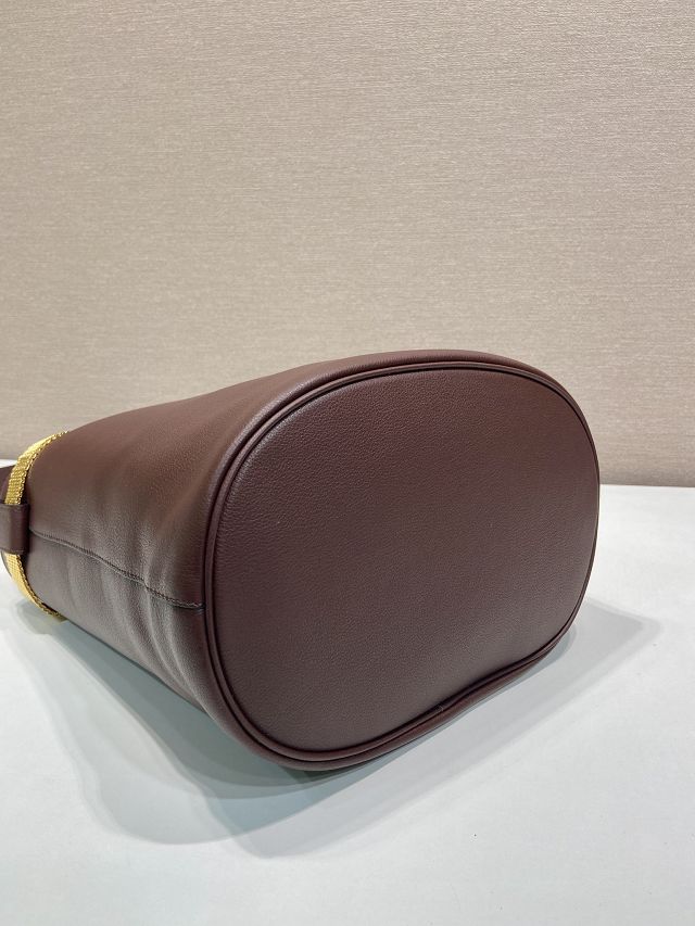 Prada original calfskin bucket bag with jeweled belt 1BE085 burgundy