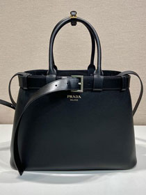 Prada original calfskin large tote bag with belt 1BA416 black