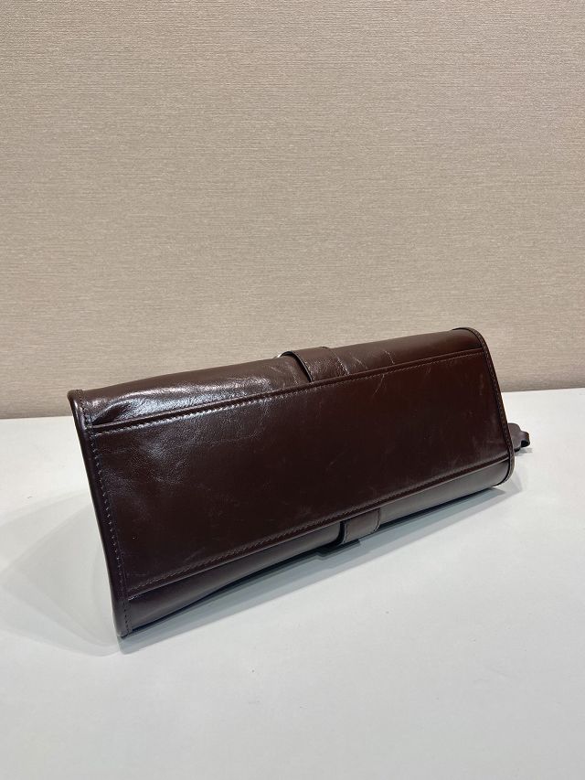 Prada original calfskin medium tote bag 1BG563 dark brown