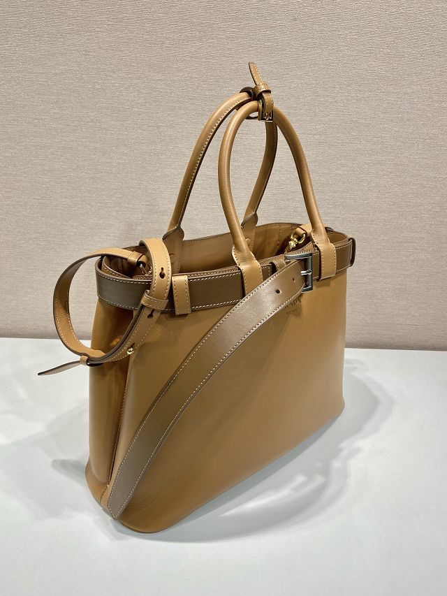Prada original calfskin large tote bag with belt 1BA416 caramel