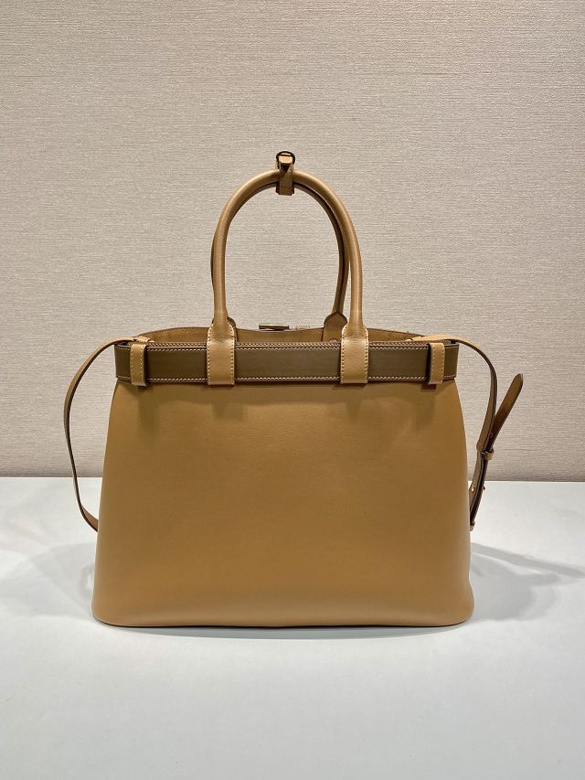 Prada original calfskin large tote bag with belt 1BA416 caramel