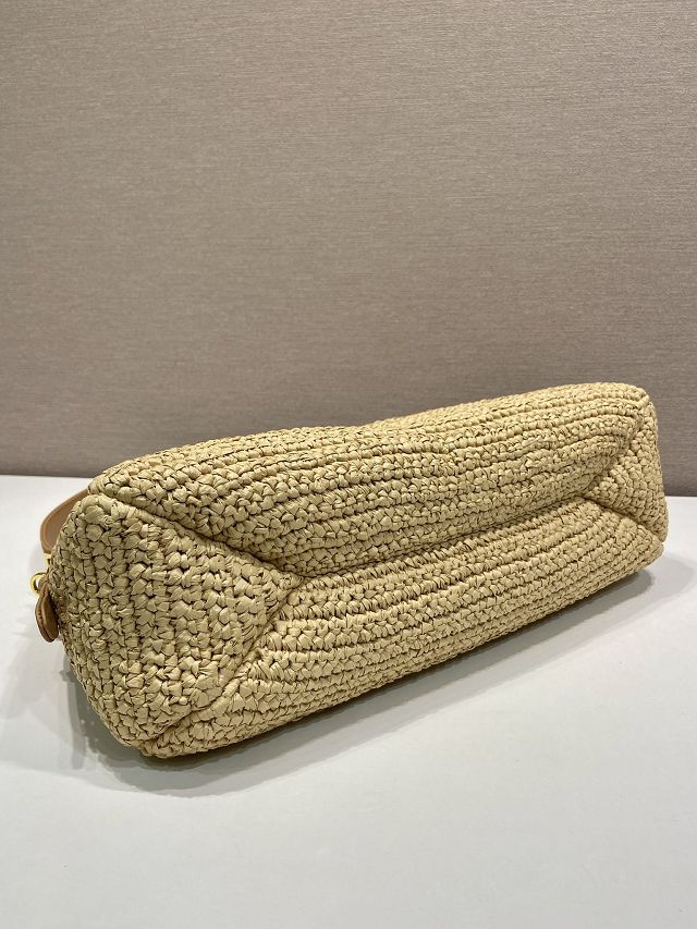 Prada original raffia aimee large crochet bag 1BC246 beige