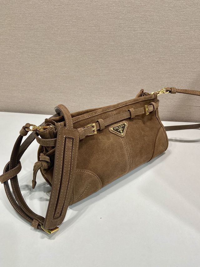 Prada original suede bonnie small shoulder bag 1BH215 brown