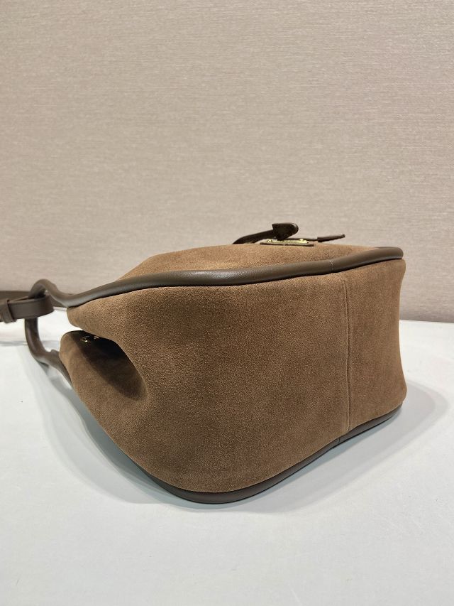Prada original suede calfskin bucket bag 1BE087 brown