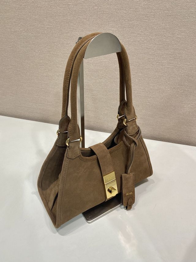 Prada original suede calfskin mini tote bag 1BG580 brown