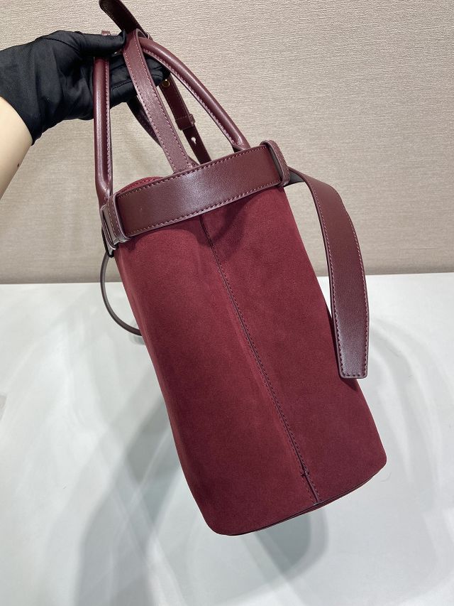 Prada original suede large tote bag with belt 1BA416 bordeaux