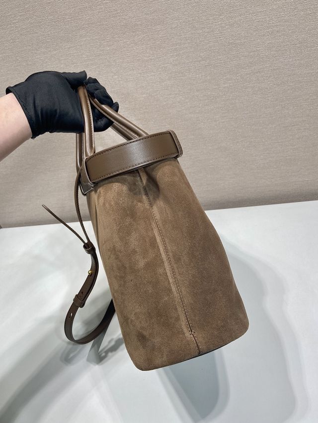 Prada original suede large tote bag with belt 1BA416 brown