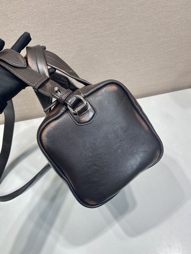 Prada original calfskin duffle bag 2VC046 dark brown