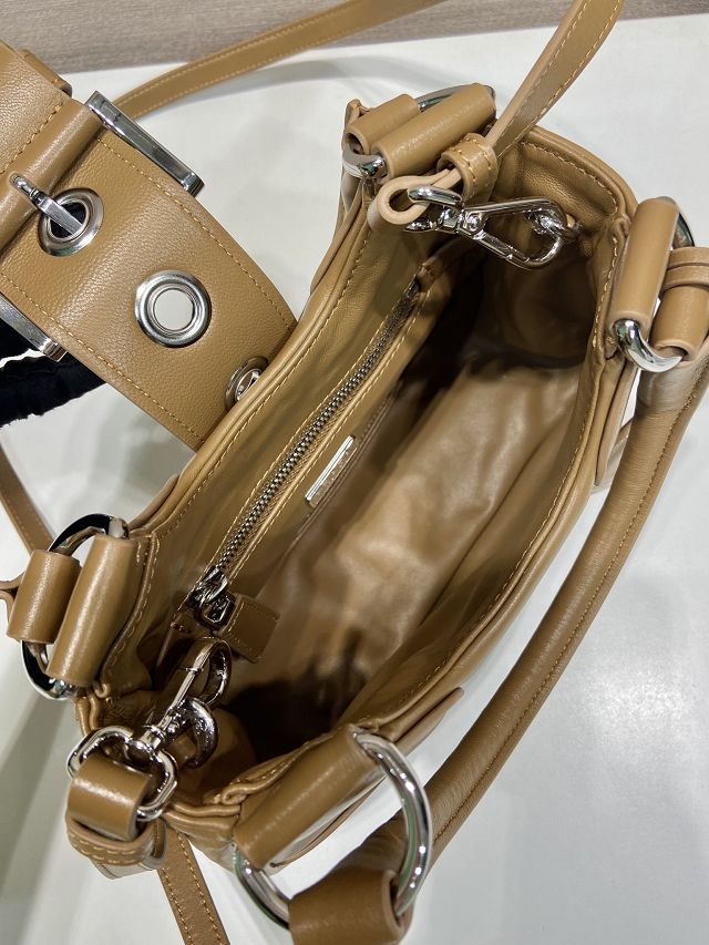 Prada original lambskin small top handle bag 1BA381 brown