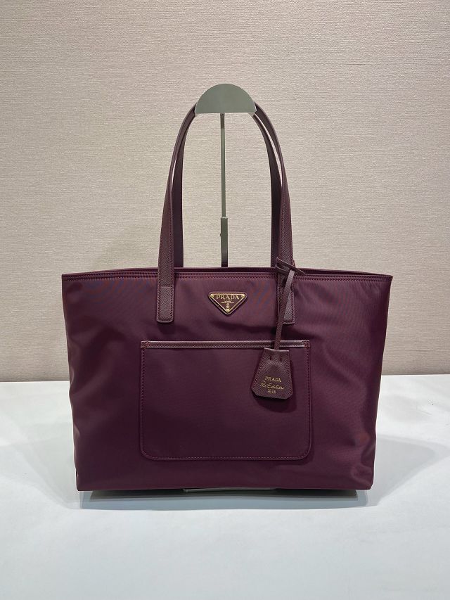 Prada original nylon medium tote bag 1BG555 bordeaux
