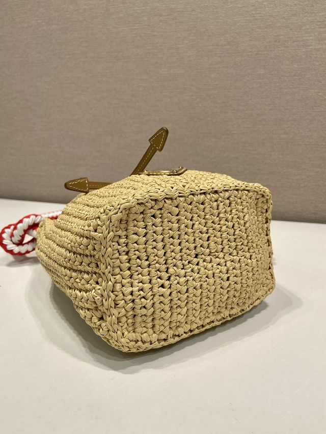 Prada original raffia mini crochet bucket bag 1BE068 beige