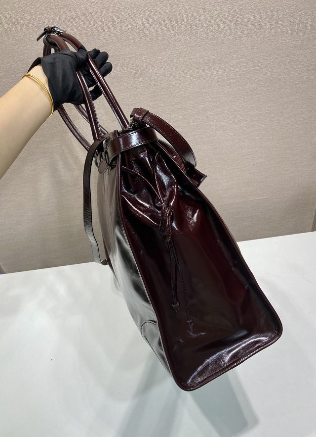 Prada original calfskin bonnie tote bag 2VG128 dark brown