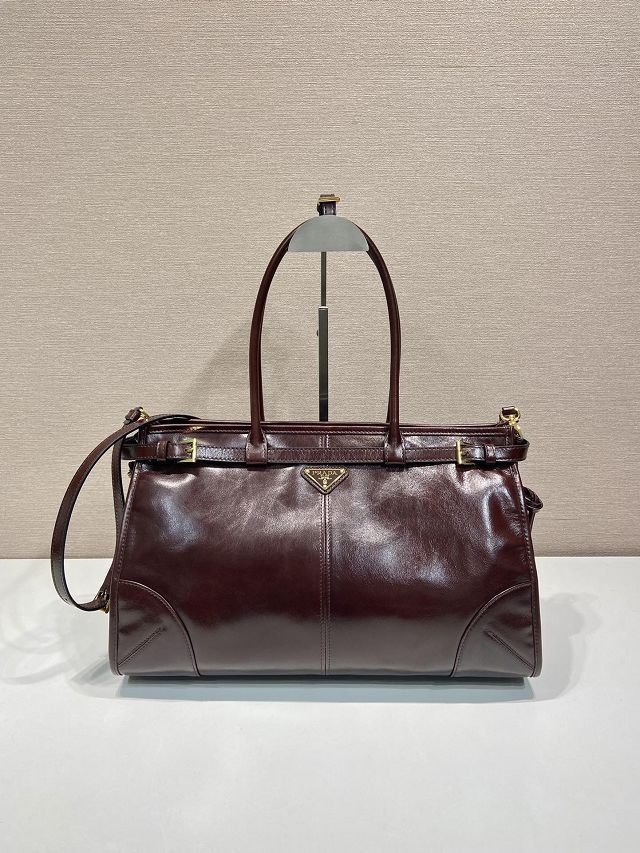 Prada original calfskin bonnie large tote bag 1BA433 burgundy