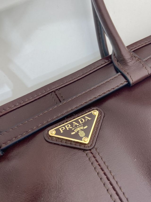 Prada original calfskin bonnie medium tote bag 1BA426 burgundy
