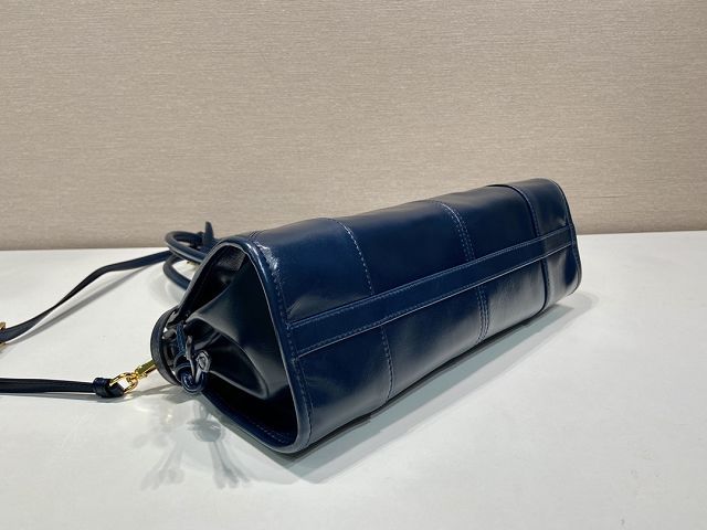 Prada original calfskin bonnie medium tote bag 1BA426 dark blue