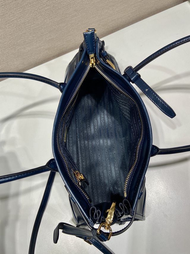 Prada original calfskin bonnie medium tote bag 1BA426 dark blue