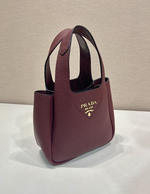 Prada original calfskin mini tote bag 1BA349 bordeaux