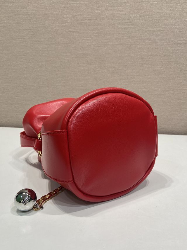 Prada original lambskin petit sac noir mini bucket bag 1BE088 red