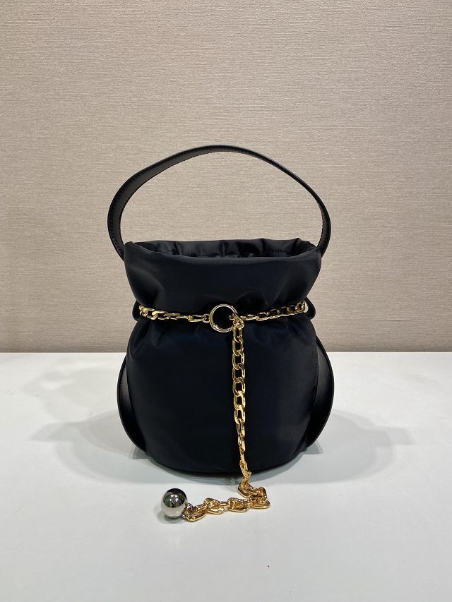 Prada original nylon petit sac noir mini bucket bag 1BE088 black