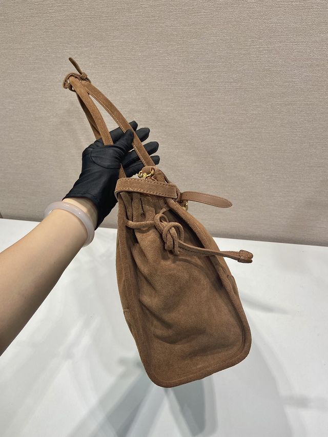Prada original suede bonnie large tote bag 1BA433 dark brown