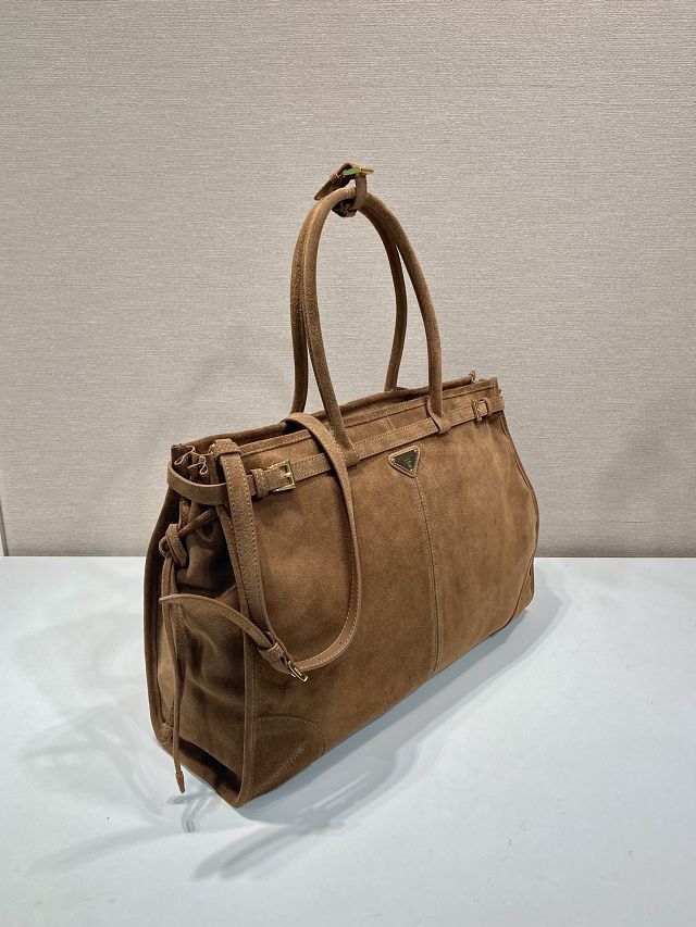 Prada original suede bonnie maxi tote bag 1BA439 brown