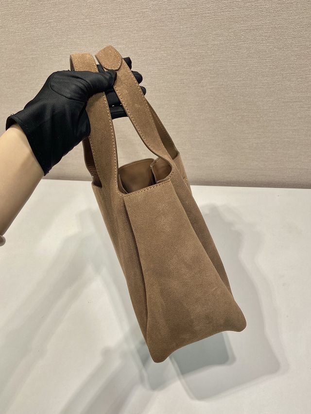 Prada original suede small tote bag 1BG335 brown