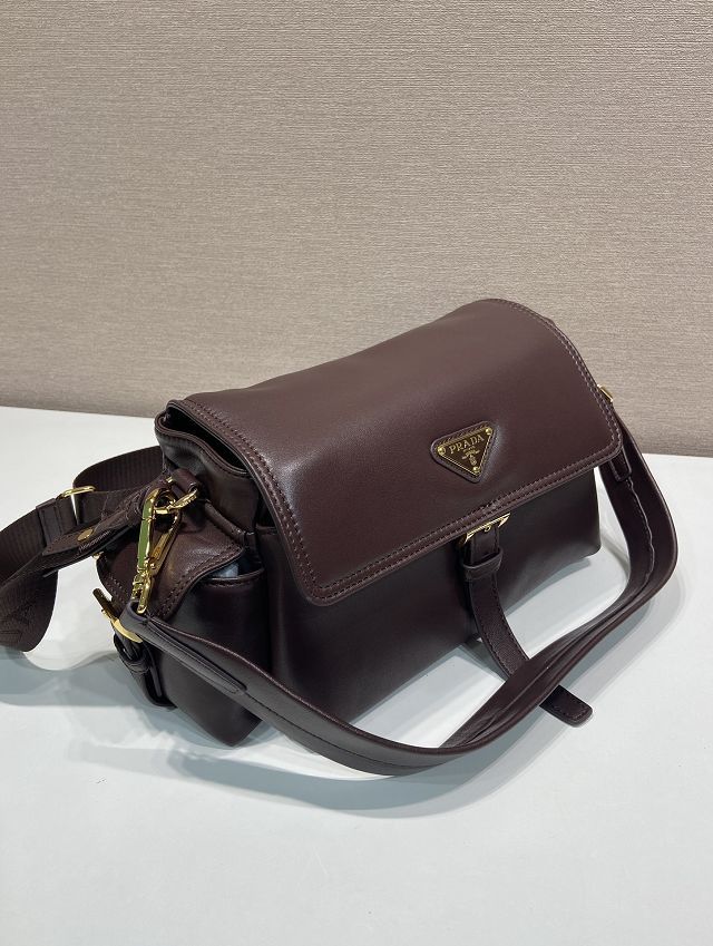 Prada original lambskin explore medium shoulder bag 1BD394 dark brown