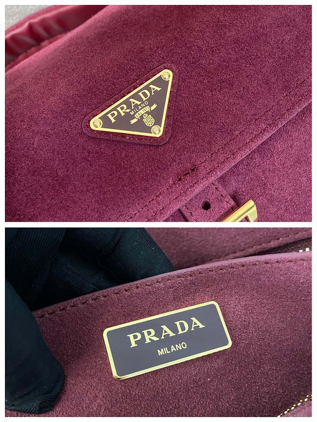 Prada original suede explore medium shoulder bag 1BD394 burgundy