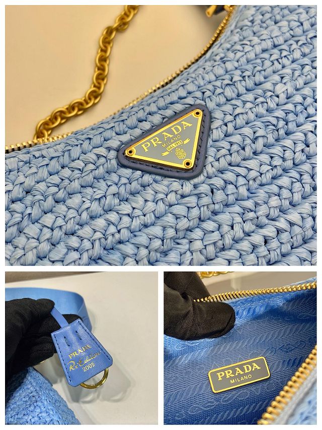 Prada original raffia re-edition 2005 hobo bag 1BH204 blue