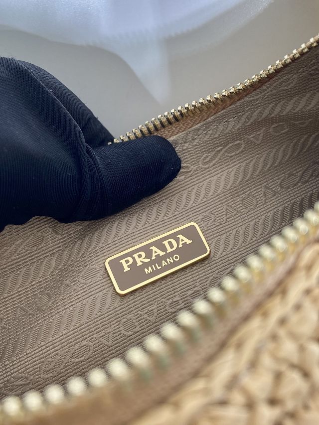 Prada original raffia re-edition mini bag 1BC204 apricot