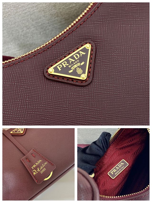 Prada original saffiano calfskin re-edition 2005 hobo bag 1BH204 burgundy